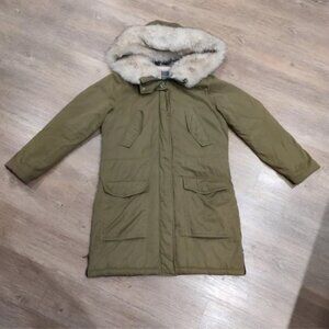 Primark green winter coat with faux fur hood